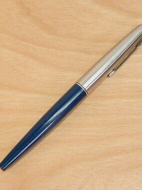 Parker 45 Fountain Pen Blue Barrel Stainless Cap Made in USA Vintage